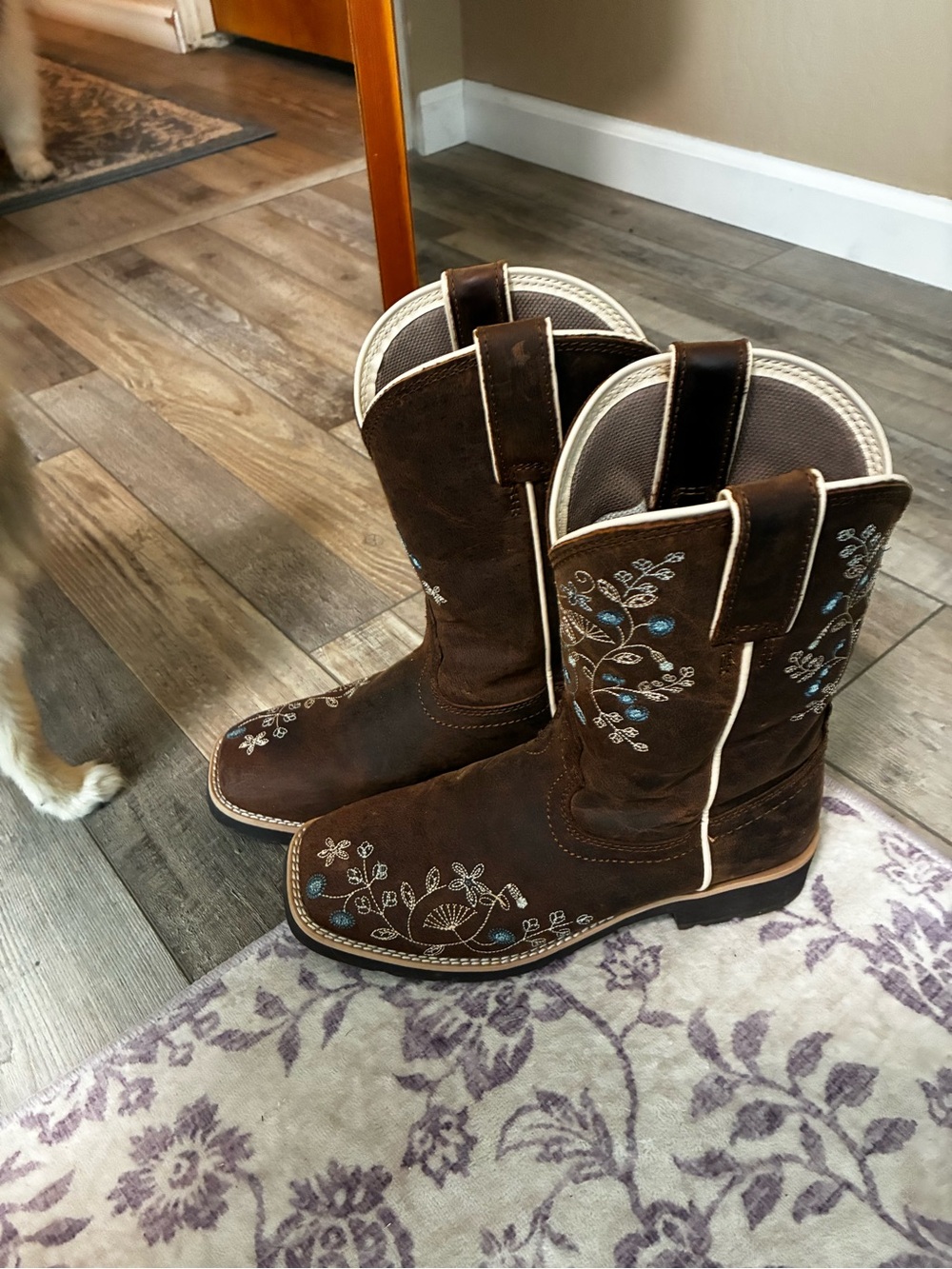 Shyanne Brown Embroidered Western Heeled Boots with Blue Accents
